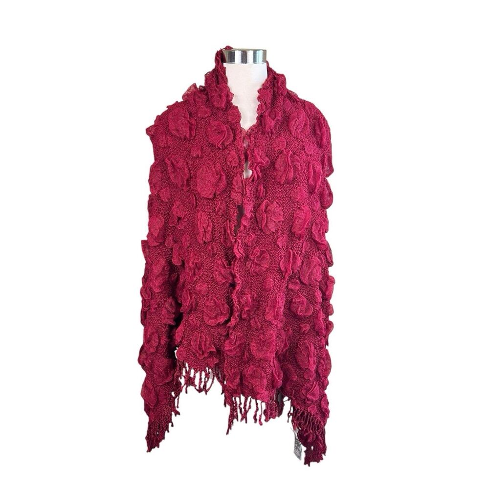Alberto Makali Bubble Scarf Wrap Fringe Burgundy NWT 79” X 32”
